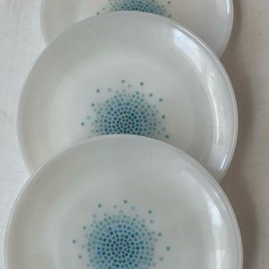 Fire King SET OF THREE dessert or salad glass vintage plates w/ blue dot speckle